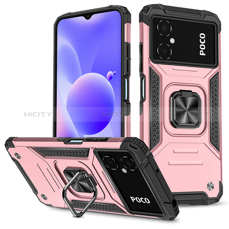 Coque Contour Silicone et Plastique Housse Etui Mat avec Magnetique Support Bague Anneau MQ1 pour Xiaomi Poco M4 5G Plus