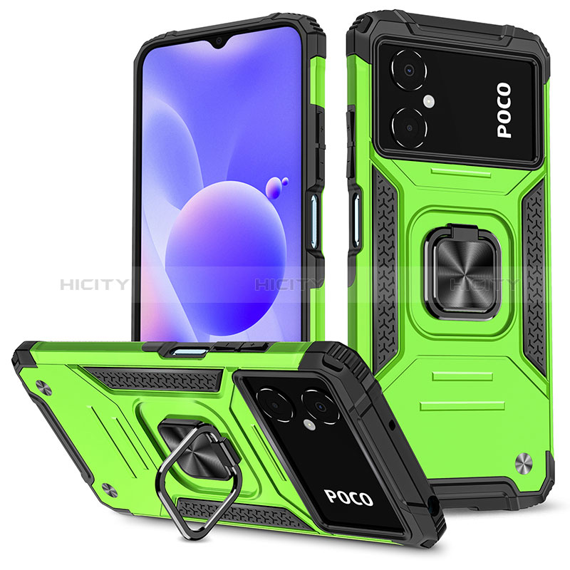 Coque Contour Silicone et Plastique Housse Etui Mat avec Magnetique Support Bague Anneau MQ1 pour Xiaomi Poco M4 5G Vert Plus