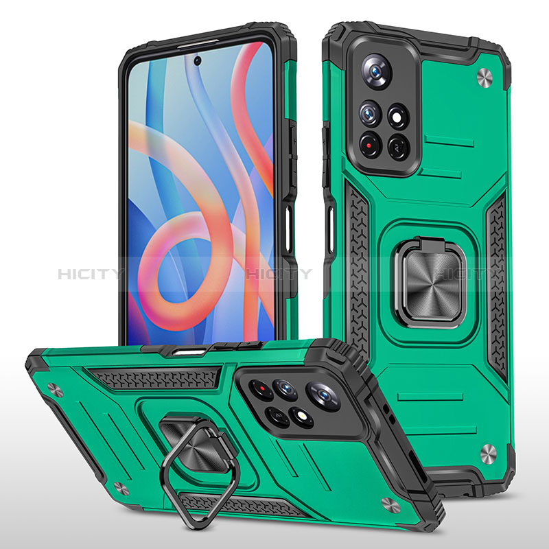 Coque Contour Silicone et Plastique Housse Etui Mat avec Magnetique Support Bague Anneau MQ1 pour Xiaomi Poco M4 Pro 5G Vert Nuit Plus