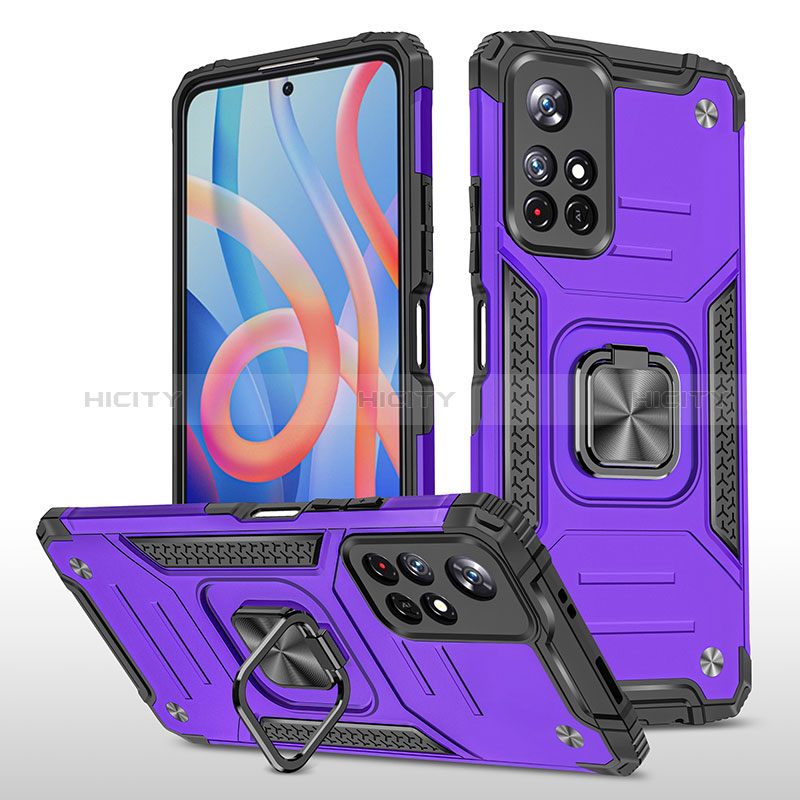 Coque Contour Silicone et Plastique Housse Etui Mat avec Magnetique Support Bague Anneau MQ1 pour Xiaomi Poco M4 Pro 5G Violet Plus