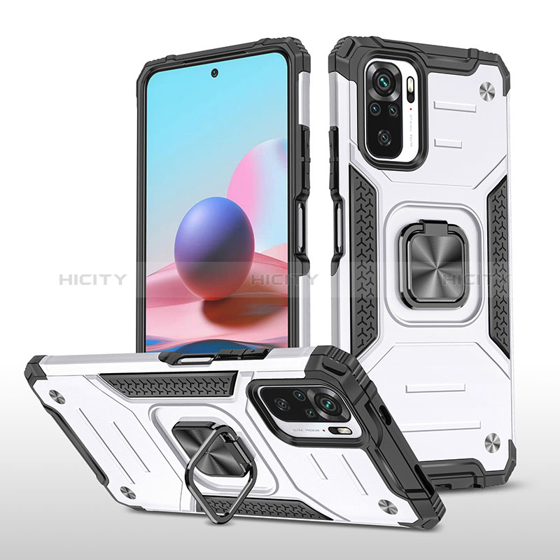 Coque Contour Silicone et Plastique Housse Etui Mat avec Magnetique Support Bague Anneau MQ1 pour Xiaomi Poco M5S Argent Plus