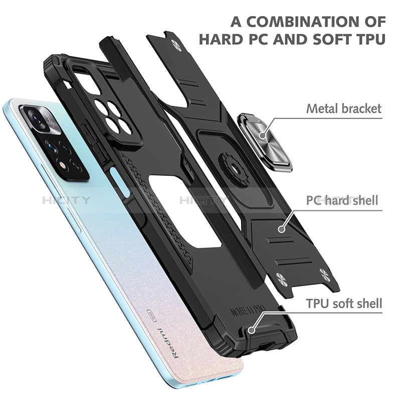 Coque Contour Silicone et Plastique Housse Etui Mat avec Magnetique Support Bague Anneau MQ1 pour Xiaomi Poco X4 NFC Plus