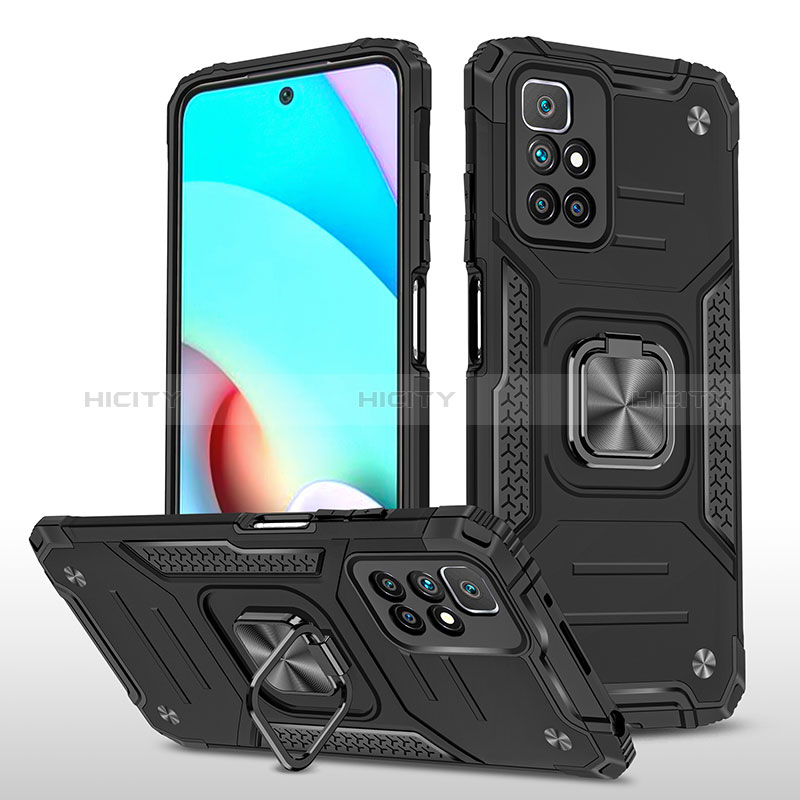 Coque Contour Silicone et Plastique Housse Etui Mat avec Magnetique Support Bague Anneau MQ1 pour Xiaomi Redmi 10 (2022) Noir Plus