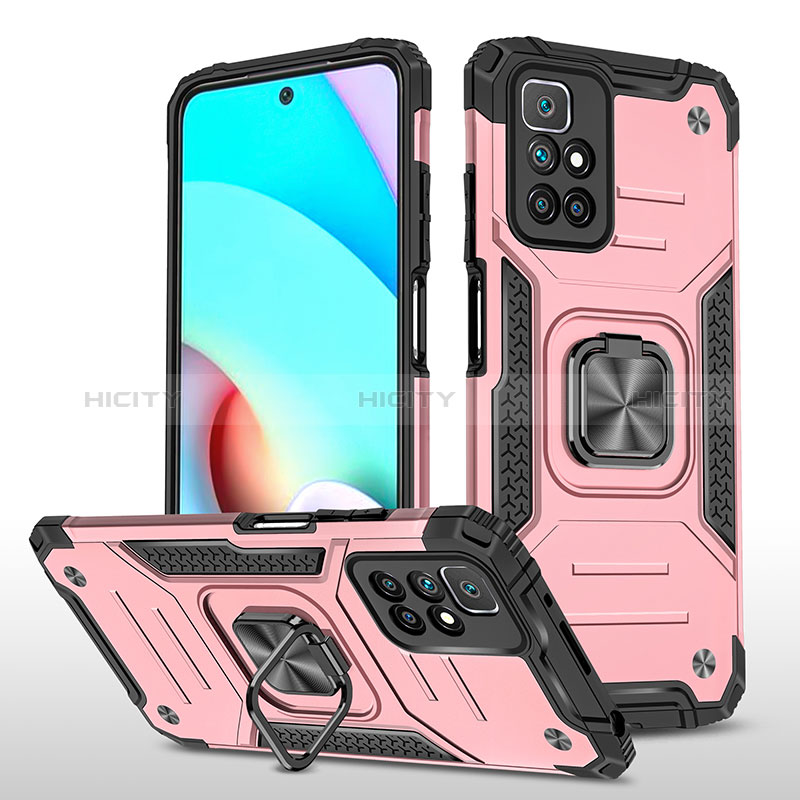 Coque Contour Silicone et Plastique Housse Etui Mat avec Magnetique Support Bague Anneau MQ1 pour Xiaomi Redmi 10 (2022) Or Rose Plus