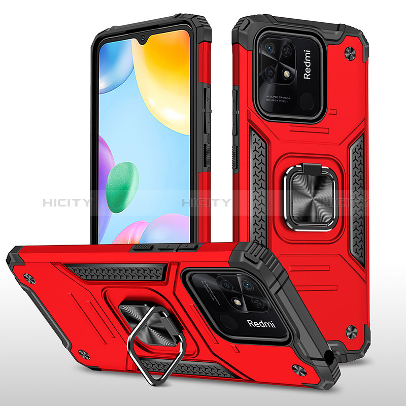 Coque Contour Silicone et Plastique Housse Etui Mat avec Magnetique Support Bague Anneau MQ1 pour Xiaomi Redmi 10 India Rouge Plus