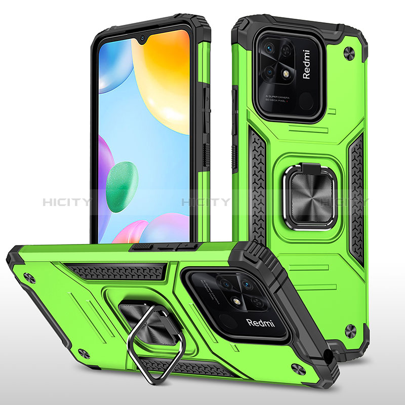 Coque Contour Silicone et Plastique Housse Etui Mat avec Magnetique Support Bague Anneau MQ1 pour Xiaomi Redmi 10 India Vert Plus