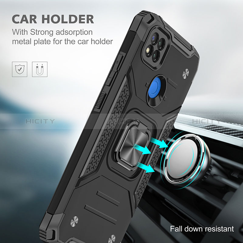 Coque Contour Silicone et Plastique Housse Etui Mat avec Magnetique Support Bague Anneau MQ1 pour Xiaomi Redmi 9 Activ Plus