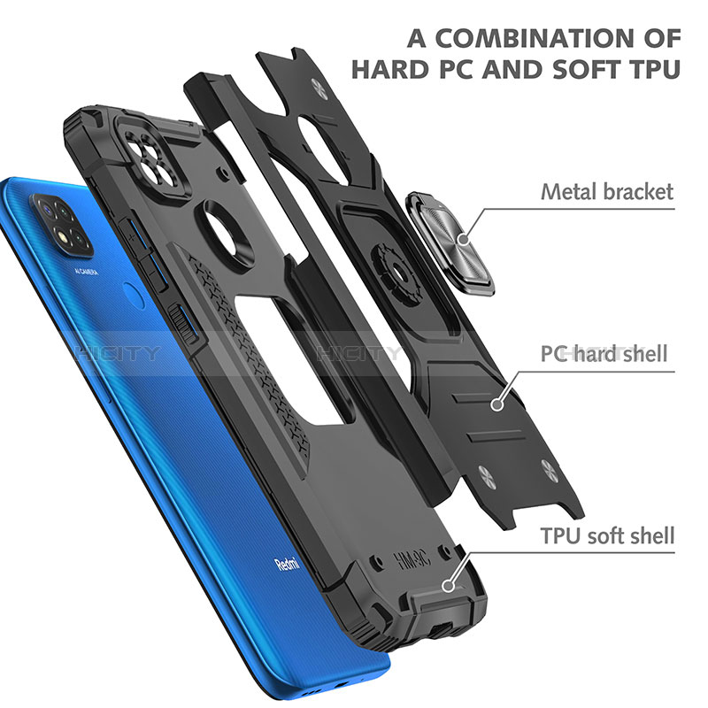 Coque Contour Silicone et Plastique Housse Etui Mat avec Magnetique Support Bague Anneau MQ1 pour Xiaomi Redmi 9 Activ Plus