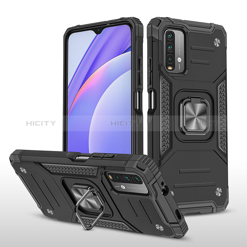 Coque Contour Silicone et Plastique Housse Etui Mat avec Magnetique Support Bague Anneau MQ1 pour Xiaomi Redmi 9 Power Noir Plus