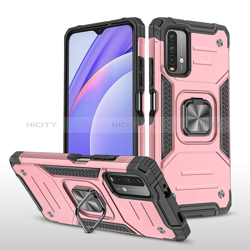 Coque Contour Silicone et Plastique Housse Etui Mat avec Magnetique Support Bague Anneau MQ1 pour Xiaomi Redmi 9 Power Or Rose Plus