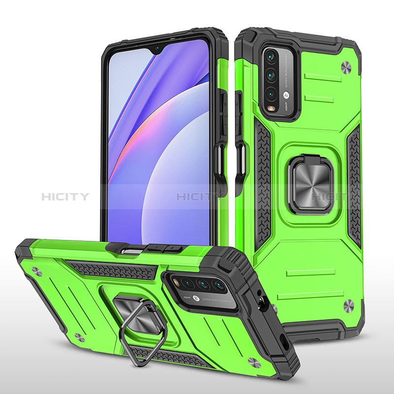 Coque Contour Silicone et Plastique Housse Etui Mat avec Magnetique Support Bague Anneau MQ1 pour Xiaomi Redmi 9 Power Vert Plus