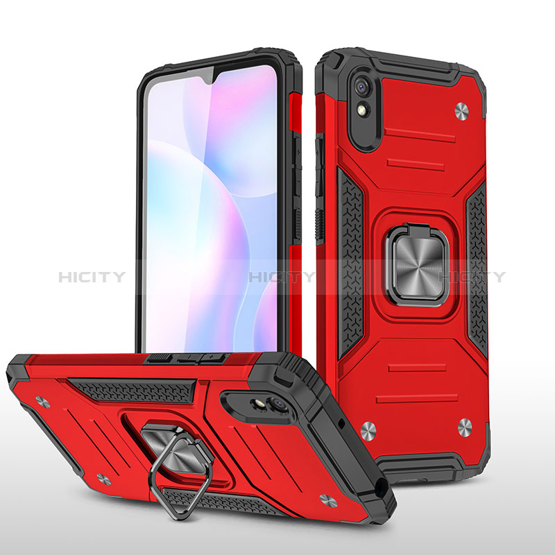 Coque Contour Silicone et Plastique Housse Etui Mat avec Magnetique Support Bague Anneau MQ1 pour Xiaomi Redmi 9A Plus