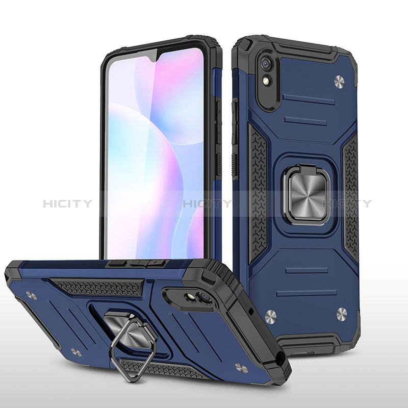 Coque Contour Silicone et Plastique Housse Etui Mat avec Magnetique Support Bague Anneau MQ1 pour Xiaomi Redmi 9A Plus