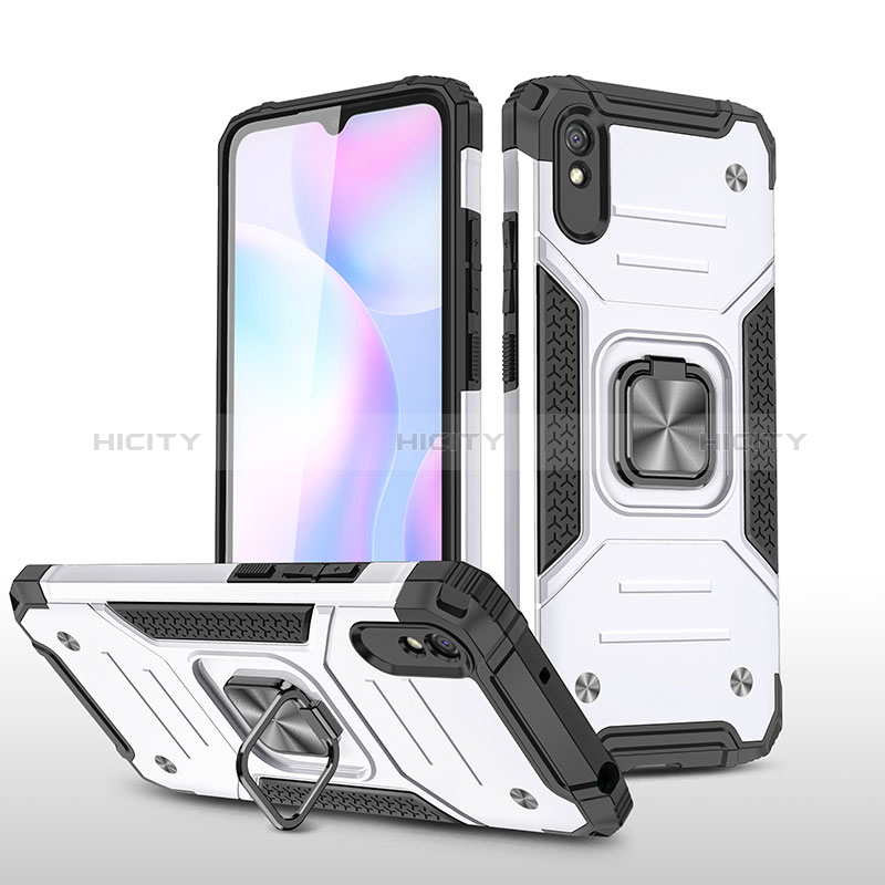 Coque Contour Silicone et Plastique Housse Etui Mat avec Magnetique Support Bague Anneau MQ1 pour Xiaomi Redmi 9A Plus