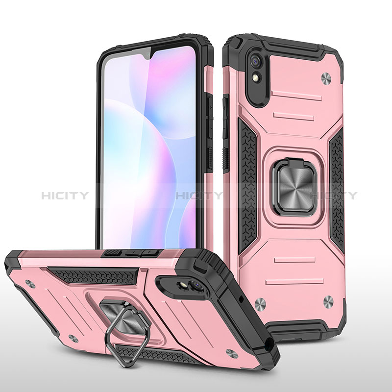 Coque Contour Silicone et Plastique Housse Etui Mat avec Magnetique Support Bague Anneau MQ1 pour Xiaomi Redmi 9AT Or Rose Plus