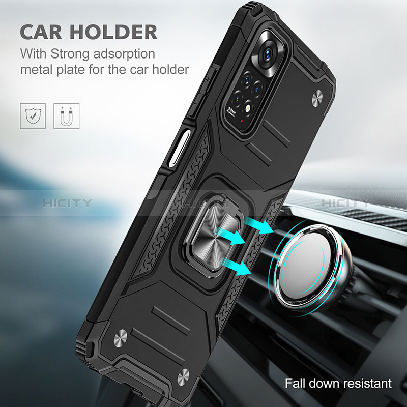 Coque Contour Silicone et Plastique Housse Etui Mat avec Magnetique Support Bague Anneau MQ1 pour Xiaomi Redmi Note 11 4G (2022) Plus