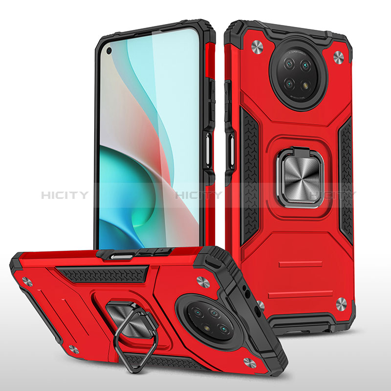 Coque Contour Silicone et Plastique Housse Etui Mat avec Magnetique Support Bague Anneau MQ1 pour Xiaomi Redmi Note 9 5G Rouge Plus