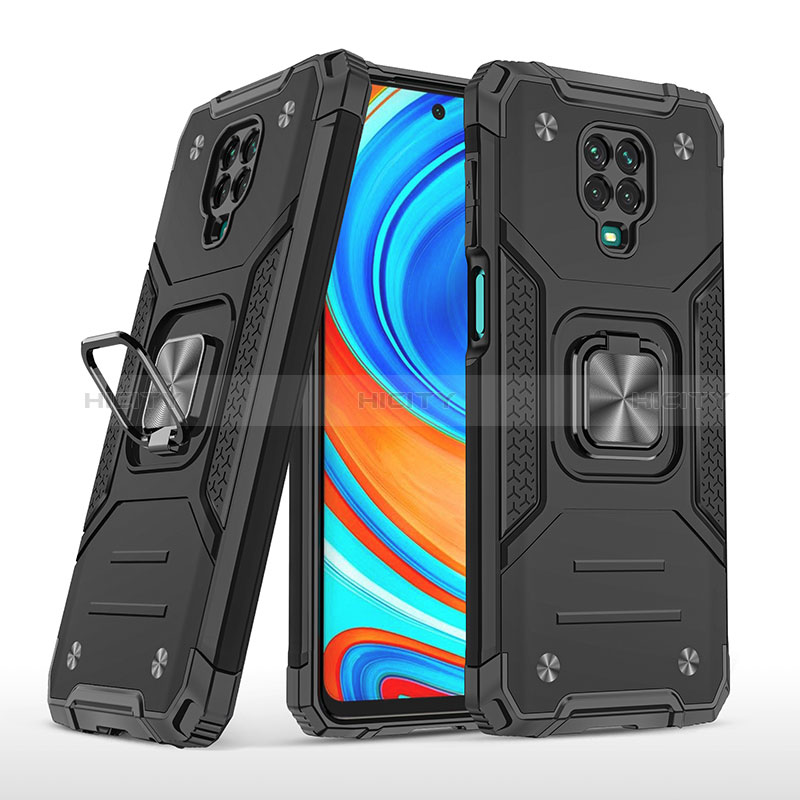 Coque Contour Silicone et Plastique Housse Etui Mat avec Magnetique Support Bague Anneau MQ1 pour Xiaomi Redmi Note 9 Pro Max Noir Plus