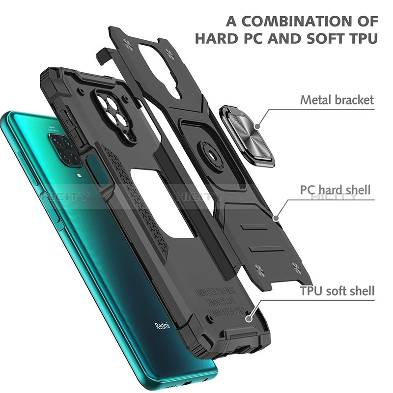 Coque Contour Silicone et Plastique Housse Etui Mat avec Magnetique Support Bague Anneau MQ1 pour Xiaomi Redmi Note 9 Pro Max Plus