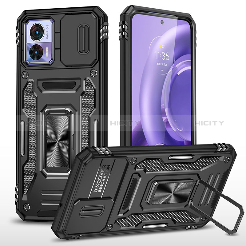 Coque Contour Silicone et Plastique Housse Etui Mat avec Magnetique Support Bague Anneau MQ2 pour Motorola Moto Edge 30 Lite 5G Noir Plus