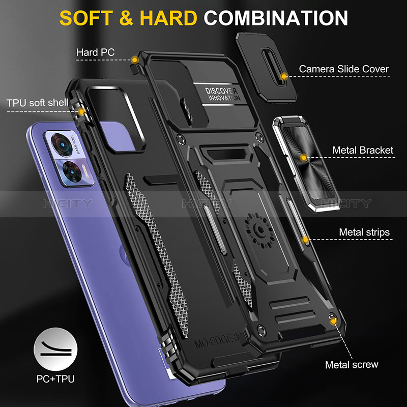 Coque Contour Silicone et Plastique Housse Etui Mat avec Magnetique Support Bague Anneau MQ2 pour Motorola Moto Edge 30 Lite 5G Plus