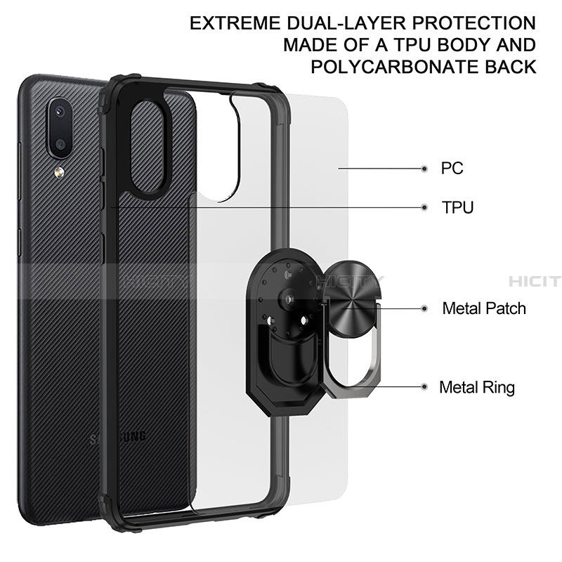 Coque Contour Silicone et Plastique Housse Etui Mat avec Magnetique Support Bague Anneau MQ2 pour Samsung Galaxy A02 Plus