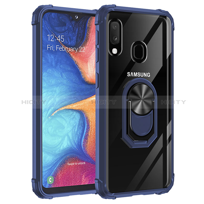 Coque Contour Silicone et Plastique Housse Etui Mat avec Magnetique Support Bague Anneau MQ2 pour Samsung Galaxy A20e Bleu Plus