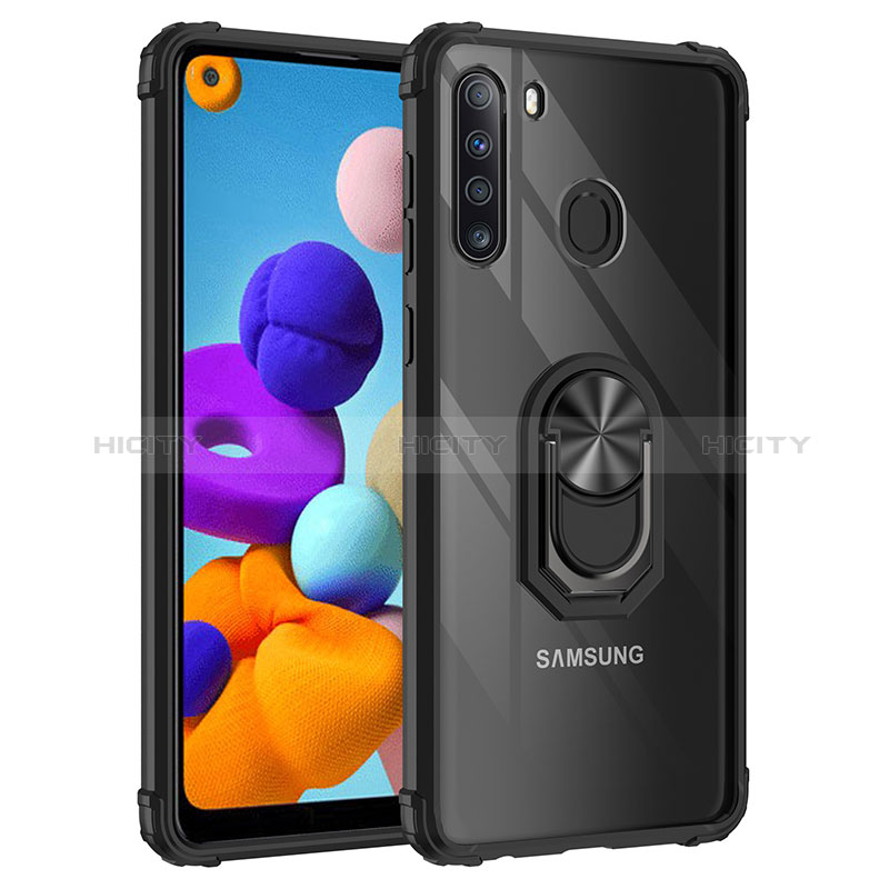 Coque Contour Silicone et Plastique Housse Etui Mat avec Magnetique Support Bague Anneau MQ2 pour Samsung Galaxy A21 Noir Plus