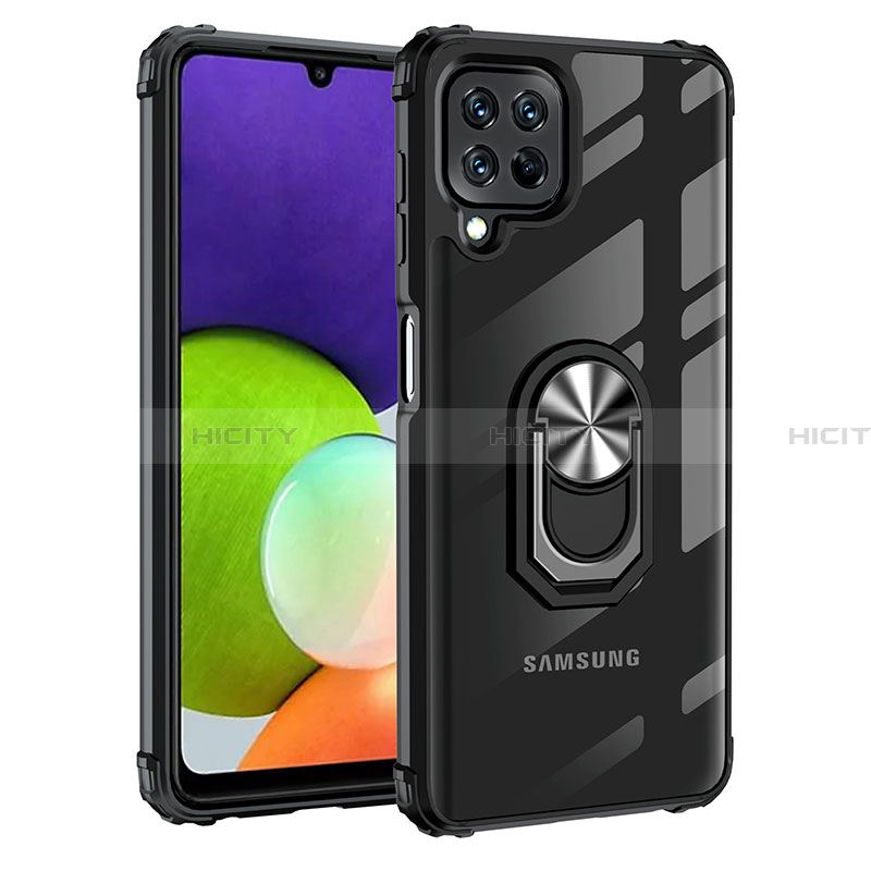 Coque Contour Silicone et Plastique Housse Etui Mat avec Magnetique Support Bague Anneau MQ2 pour Samsung Galaxy A22 4G Argent et Noir Plus