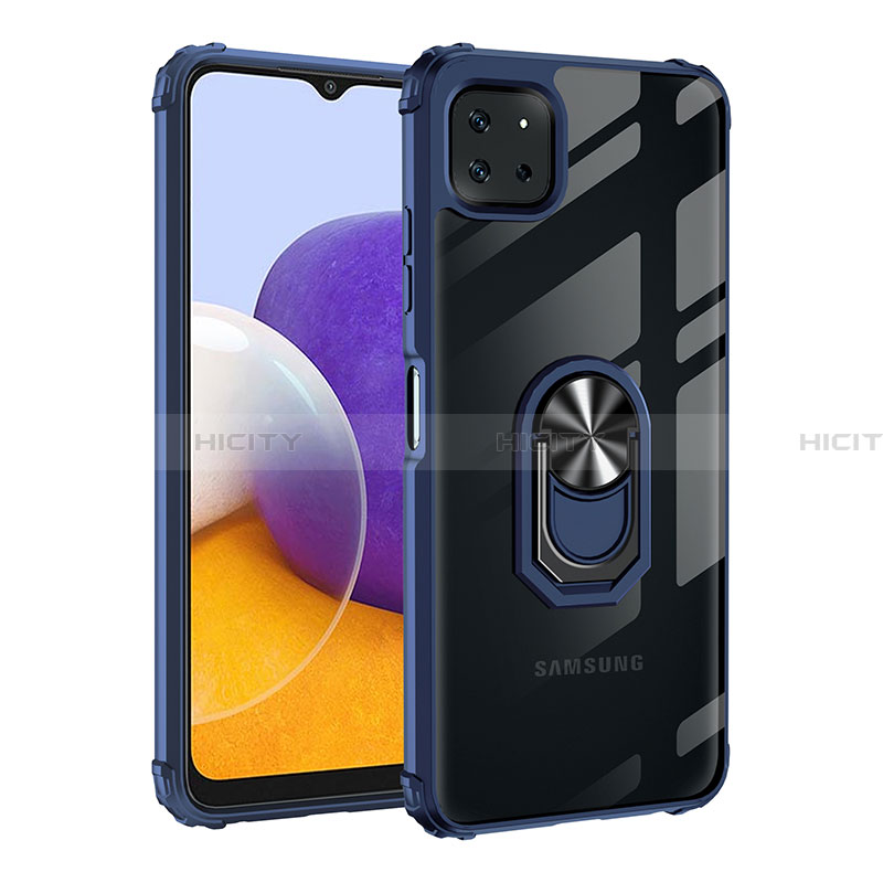 Coque Contour Silicone et Plastique Housse Etui Mat avec Magnetique Support Bague Anneau MQ2 pour Samsung Galaxy A22 5G Bleu Plus