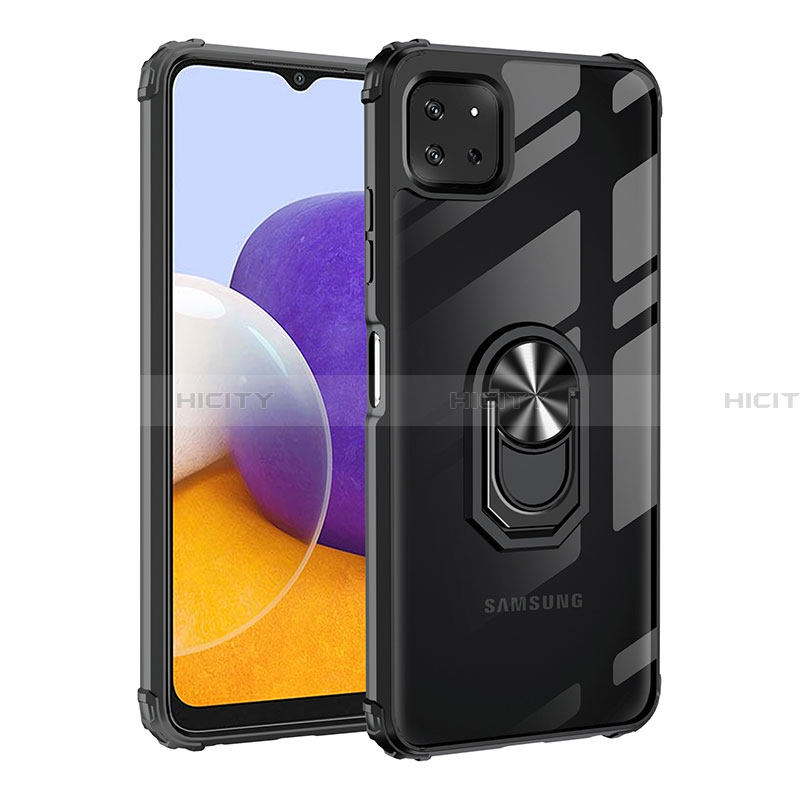 Coque Contour Silicone et Plastique Housse Etui Mat avec Magnetique Support Bague Anneau MQ2 pour Samsung Galaxy A22 5G Noir Plus