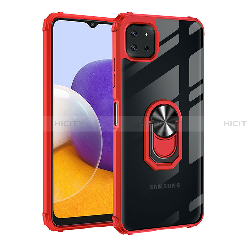 Coque Contour Silicone et Plastique Housse Etui Mat avec Magnetique Support Bague Anneau MQ2 pour Samsung Galaxy A22 5G Rouge Plus