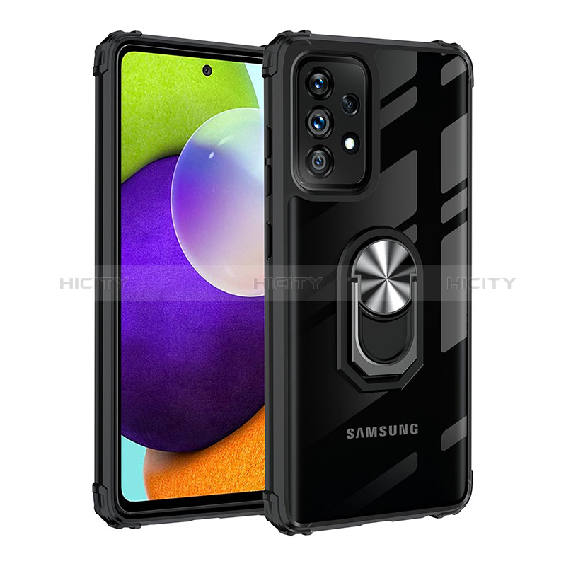 Coque Contour Silicone et Plastique Housse Etui Mat avec Magnetique Support Bague Anneau MQ2 pour Samsung Galaxy A52s 5G Argent et Noir Plus