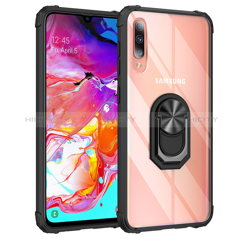 Coque Contour Silicone et Plastique Housse Etui Mat avec Magnetique Support Bague Anneau MQ2 pour Samsung Galaxy A70 Noir Plus