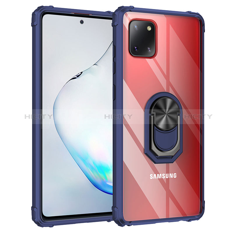 Coque Contour Silicone et Plastique Housse Etui Mat avec Magnetique Support Bague Anneau MQ2 pour Samsung Galaxy A81 Bleu Plus