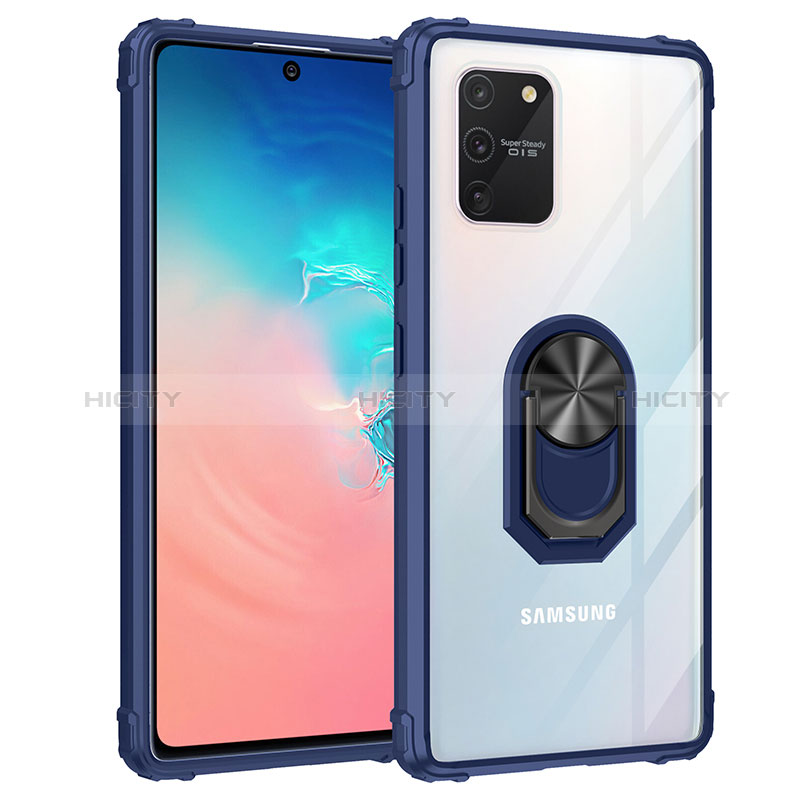 Coque Contour Silicone et Plastique Housse Etui Mat avec Magnetique Support Bague Anneau MQ2 pour Samsung Galaxy A91 Bleu Plus