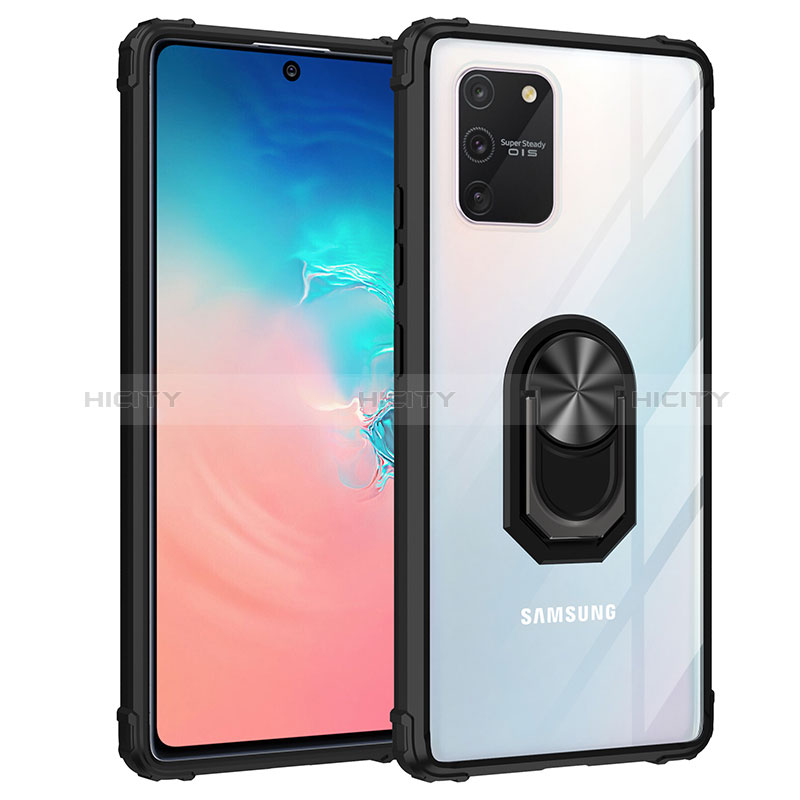 Coque Contour Silicone et Plastique Housse Etui Mat avec Magnetique Support Bague Anneau MQ2 pour Samsung Galaxy A91 Noir Plus