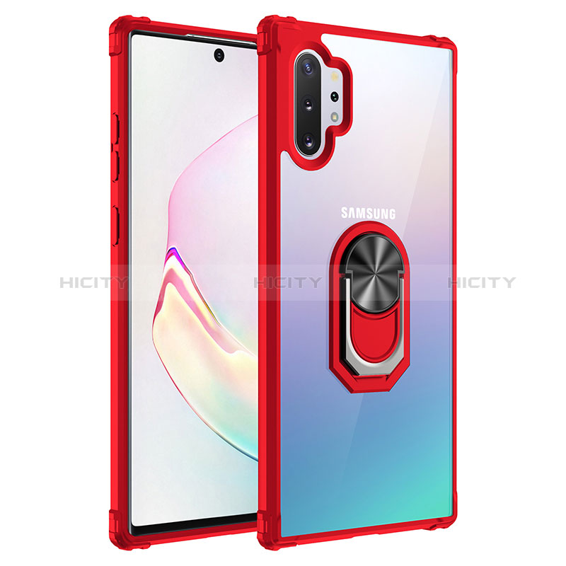 Coque Contour Silicone et Plastique Housse Etui Mat avec Magnetique Support Bague Anneau MQ2 pour Samsung Galaxy Note 10 Plus 5G Rouge Plus