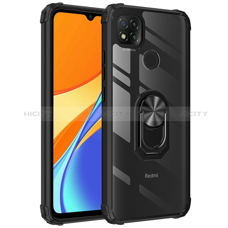 Coque Contour Silicone et Plastique Housse Etui Mat avec Magnetique Support Bague Anneau MQ2 pour Xiaomi POCO C3 Noir Plus