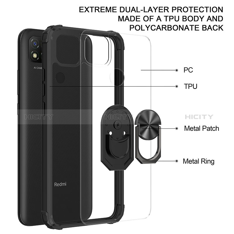 Coque Contour Silicone et Plastique Housse Etui Mat avec Magnetique Support Bague Anneau MQ2 pour Xiaomi POCO C3 Plus