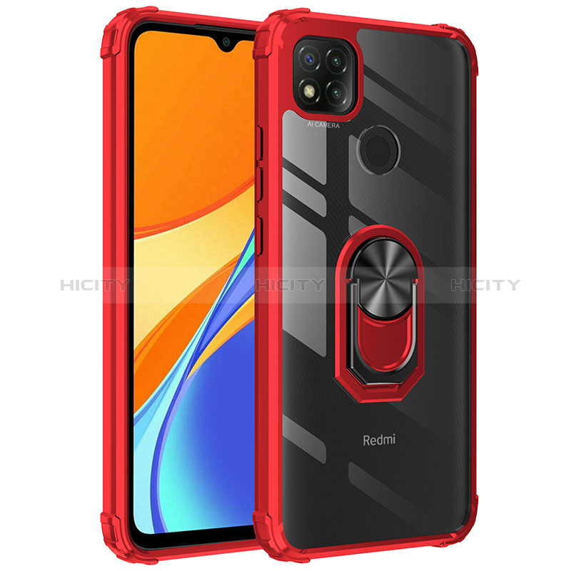 Coque Contour Silicone et Plastique Housse Etui Mat avec Magnetique Support Bague Anneau MQ2 pour Xiaomi POCO C3 Rouge Plus