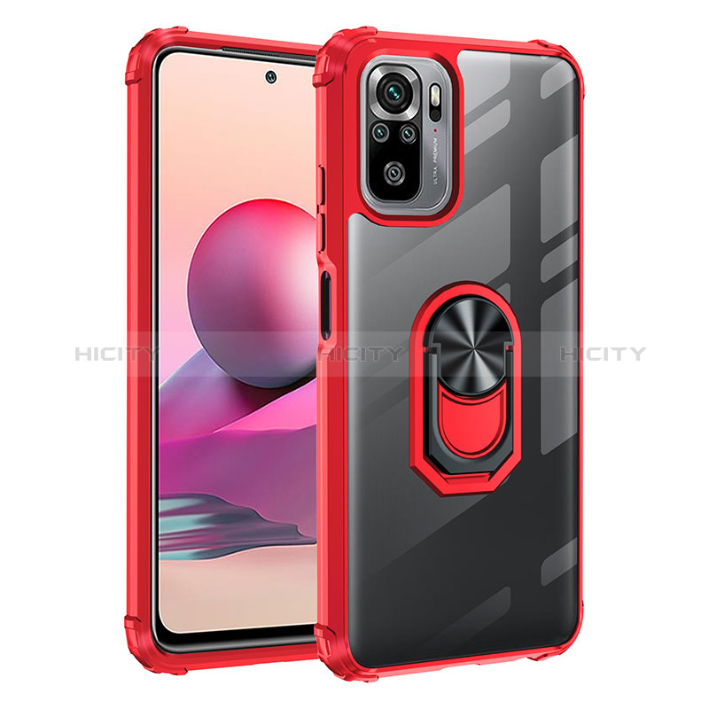 Coque Contour Silicone et Plastique Housse Etui Mat avec Magnetique Support Bague Anneau MQ2 pour Xiaomi Poco M5S Rouge Plus