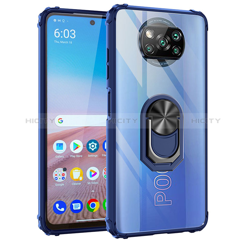 Coque Contour Silicone et Plastique Housse Etui Mat avec Magnetique Support Bague Anneau MQ2 pour Xiaomi Poco X3 Pro Bleu Plus