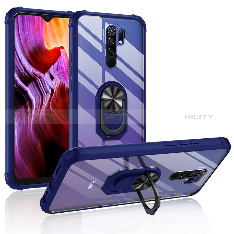 Coque Contour Silicone et Plastique Housse Etui Mat avec Magnetique Support Bague Anneau MQ2 pour Xiaomi Redmi 9 Bleu Plus