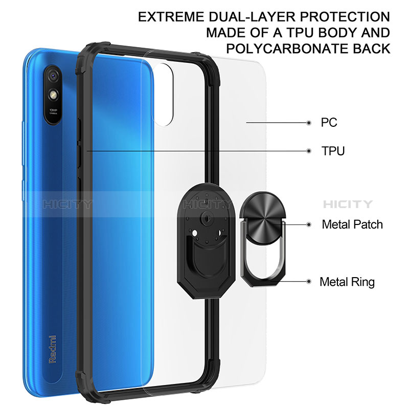 Coque Contour Silicone et Plastique Housse Etui Mat avec Magnetique Support Bague Anneau MQ2 pour Xiaomi Redmi 9AT Plus