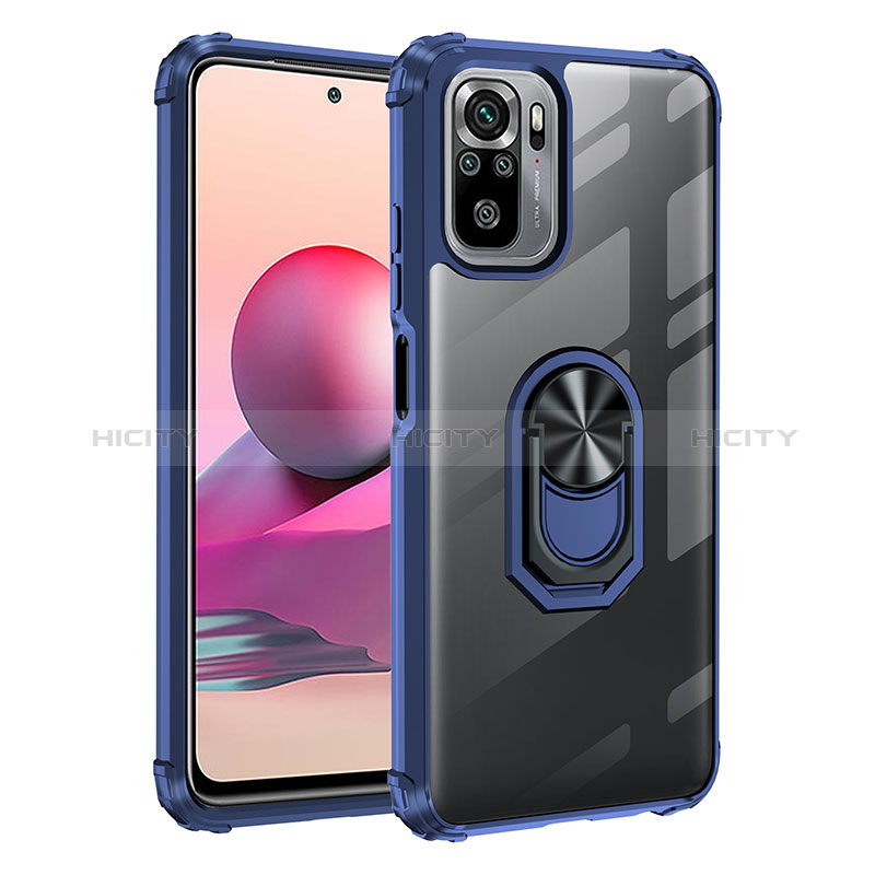 Coque Contour Silicone et Plastique Housse Etui Mat avec Magnetique Support Bague Anneau MQ2 pour Xiaomi Redmi Note 10S 4G Bleu Plus