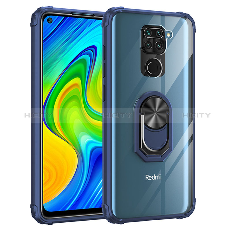 Coque Contour Silicone et Plastique Housse Etui Mat avec Magnetique Support Bague Anneau MQ2 pour Xiaomi Redmi Note 9 Bleu Plus