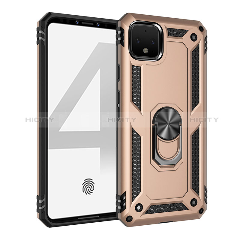 Coque Contour Silicone et Plastique Housse Etui Mat avec Magnetique Support Bague Anneau MQ3 pour Google Pixel 4 Or Plus