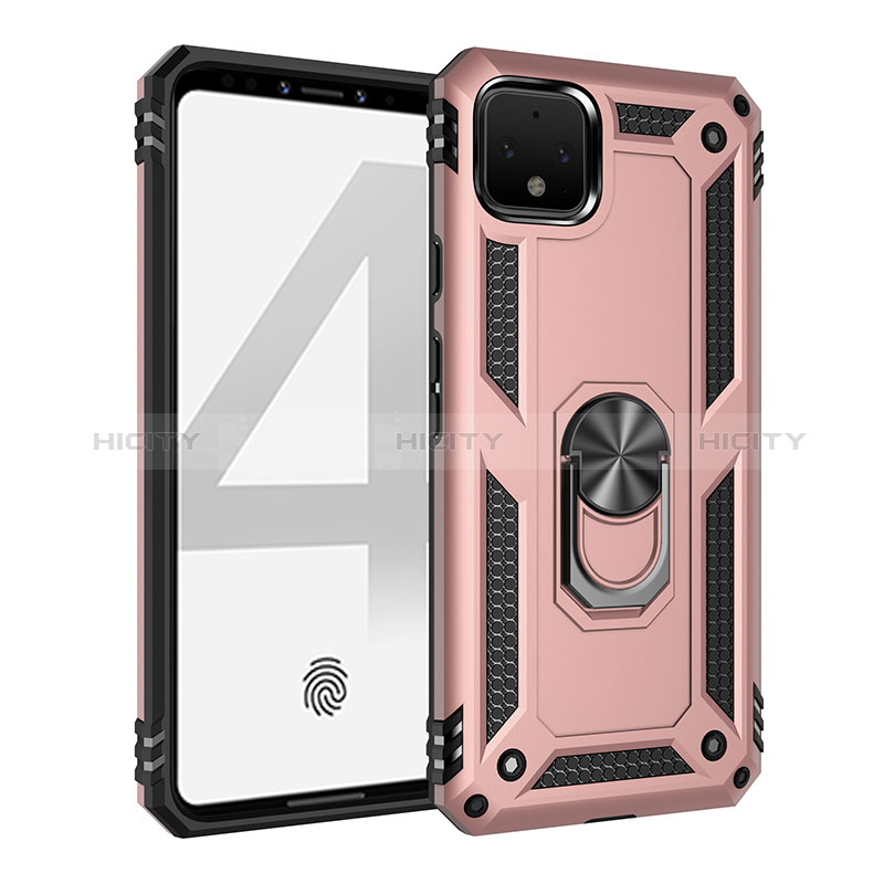 Coque Contour Silicone et Plastique Housse Etui Mat avec Magnetique Support Bague Anneau MQ3 pour Google Pixel 4 Or Rose Plus