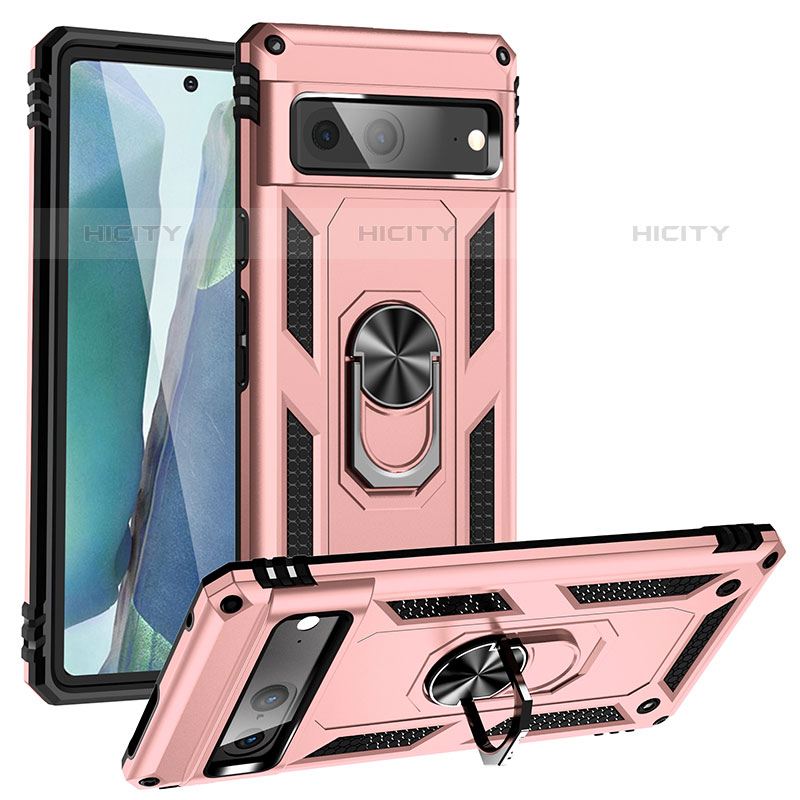 Coque Contour Silicone et Plastique Housse Etui Mat avec Magnetique Support Bague Anneau MQ3 pour Google Pixel 7 5G Or Rose Plus